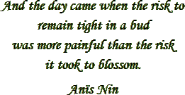 “And the day came when the risk to remain tight in a bud was more painful than the risk it took to blossom.” – Anaïs Nin